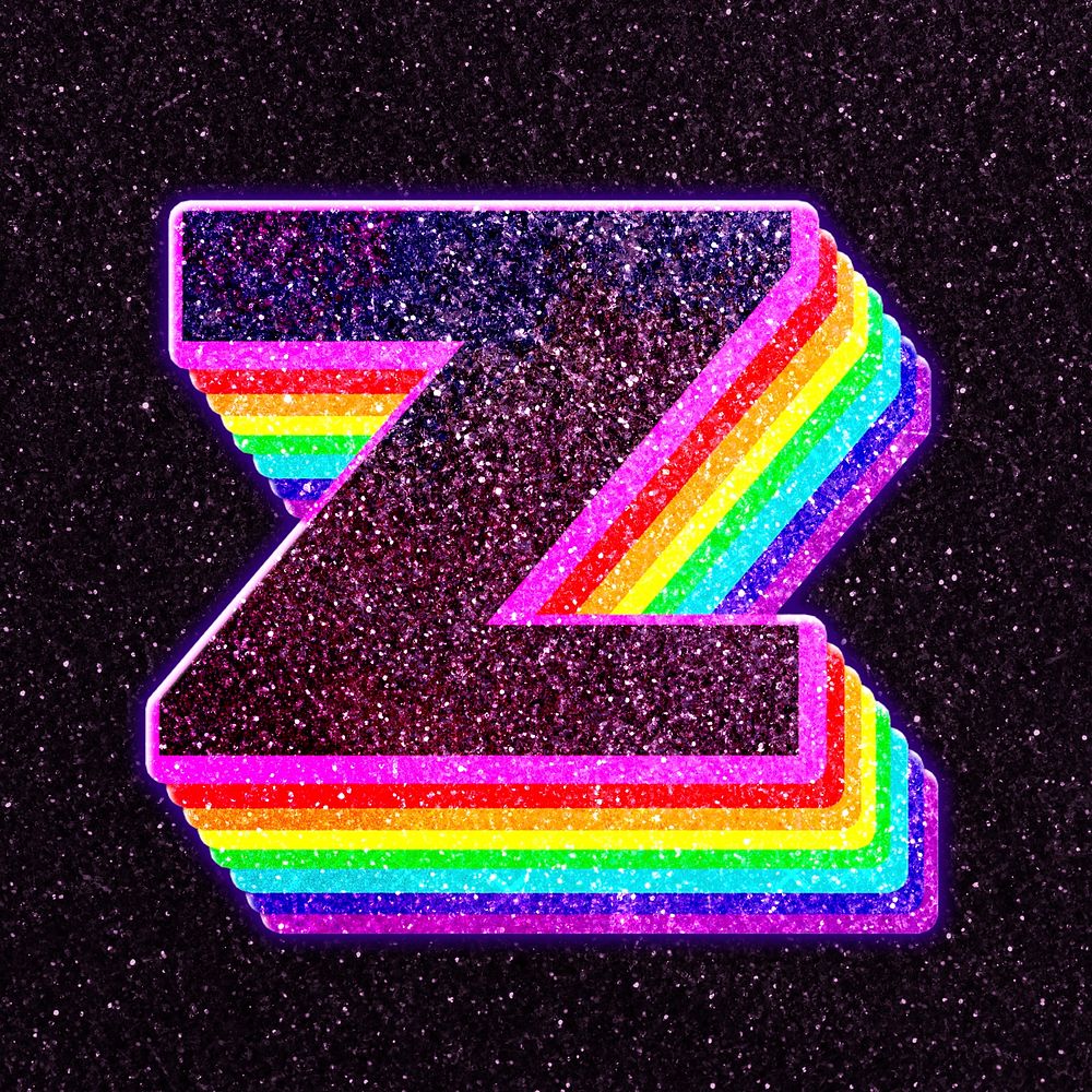 Letter z rainbow typography psd glitter texture