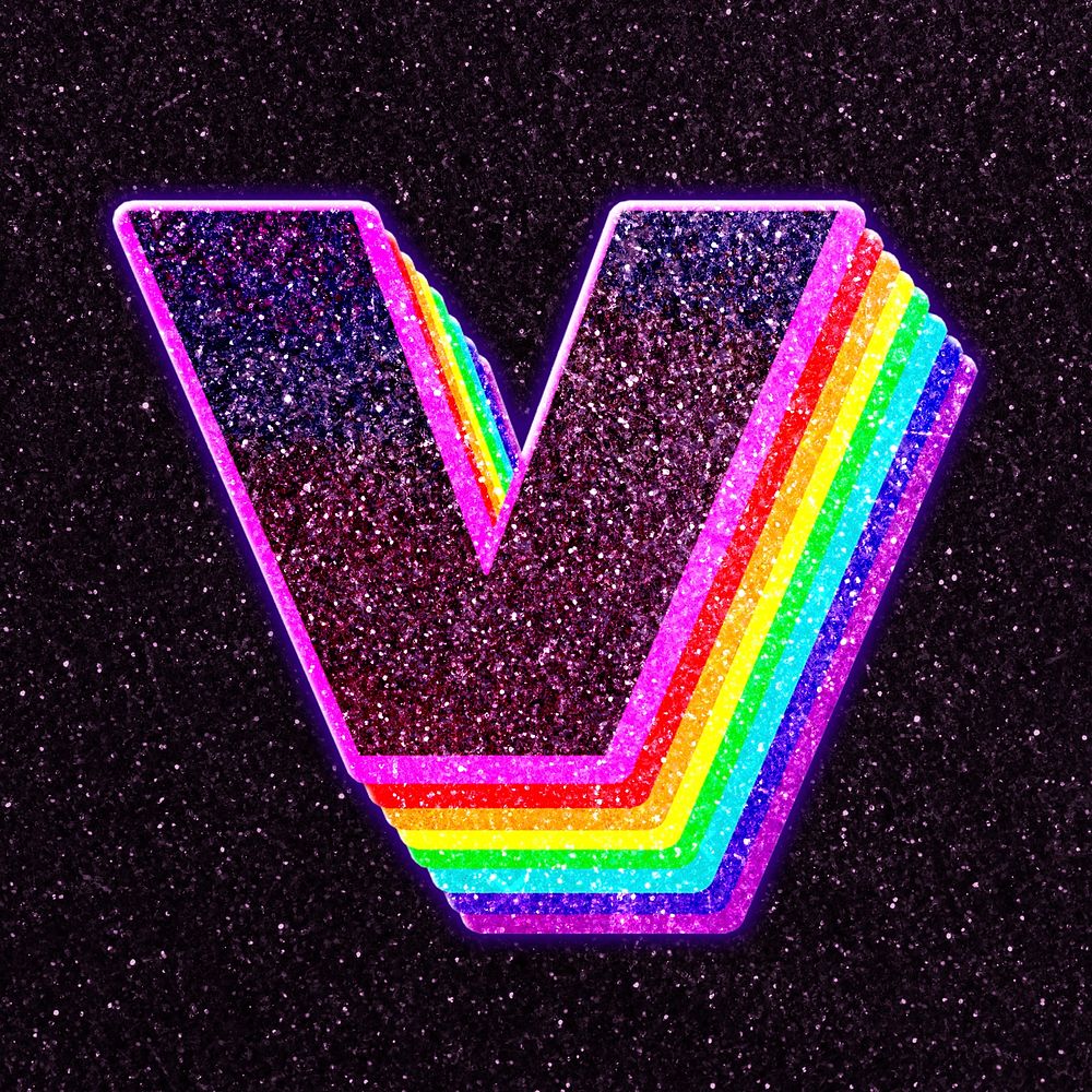 Letter v rainbow typography psd glitter texture