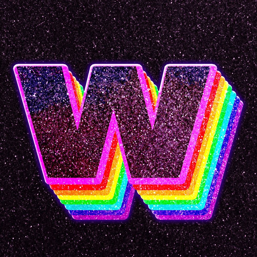 Letter w rainbow typography psd glitter texture