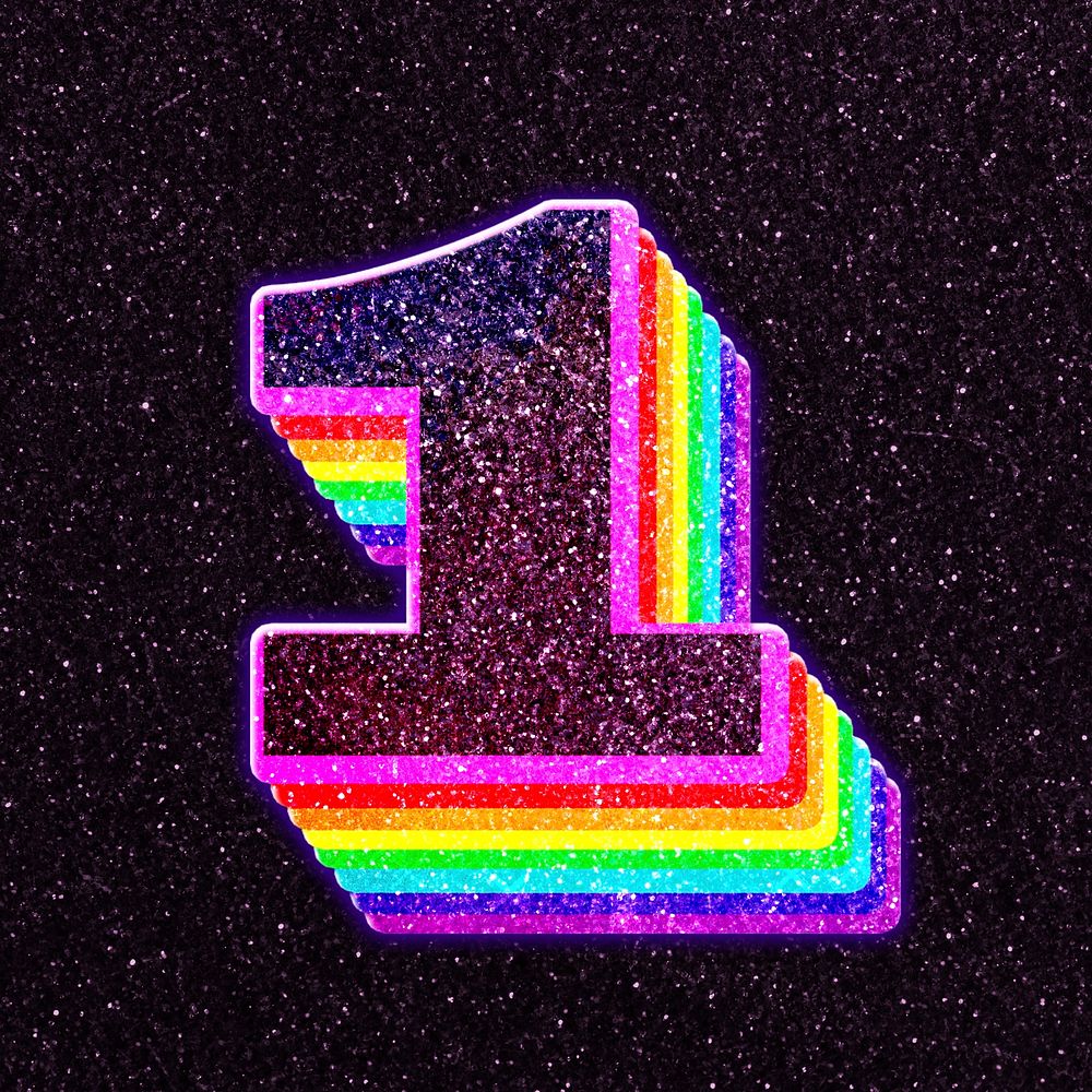 Number one psd typeface 3d font glitter rainbow pattern