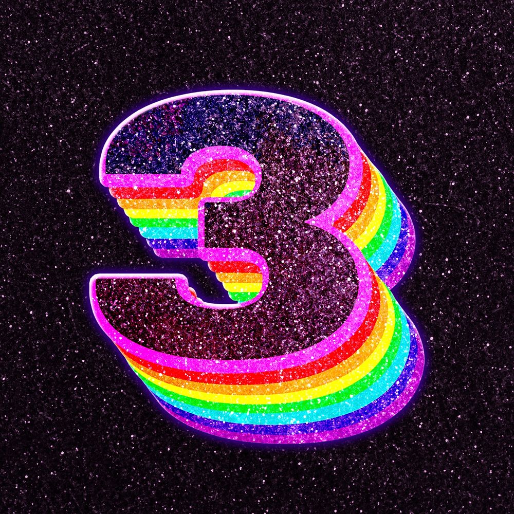 Number 3 psd typeface 3d font glitter rainbow pattern