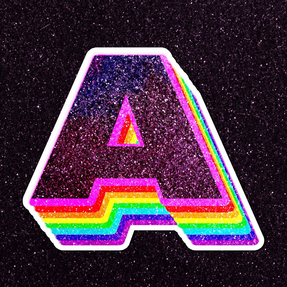 Letter a rainbow typography psd glitter texture