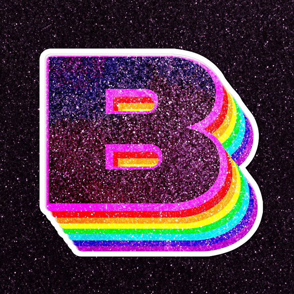 Letter b rainbow typography psd glitter texture