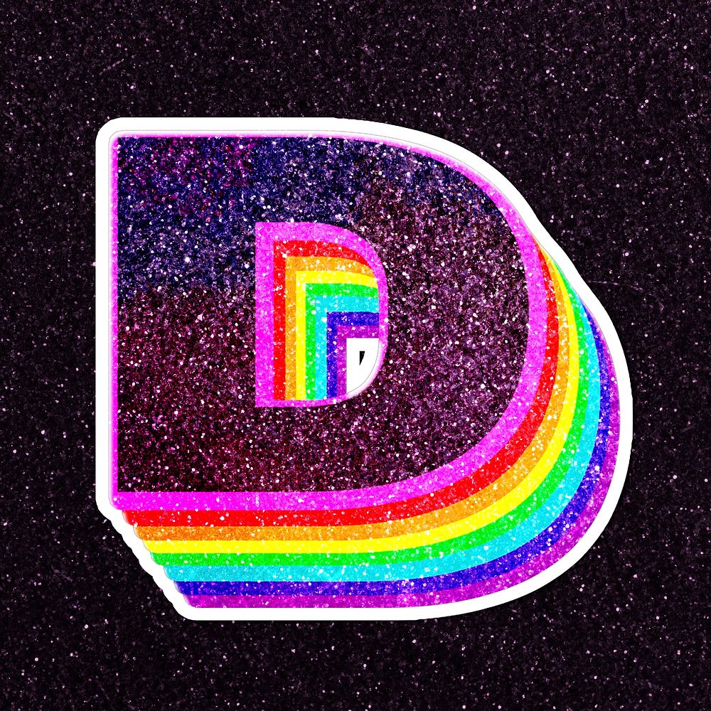 Letter d rainbow typography psd glitter texture