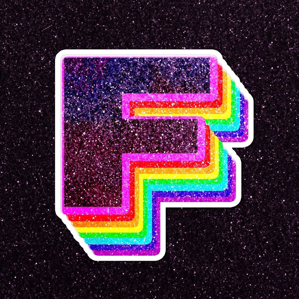 Letter f rainbow typography psd glitter texture