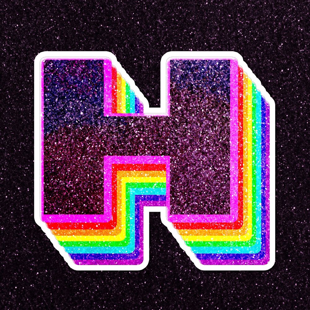 Letter h rainbow typography psd glitter texture