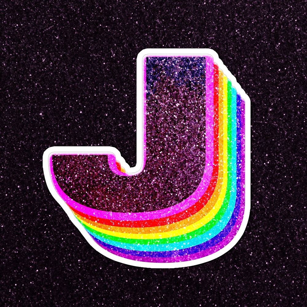 Letter j rainbow typography psd glitter texture