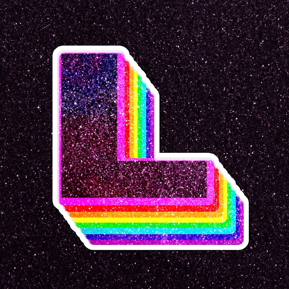 Letter l rainbow typography psd glitter texture