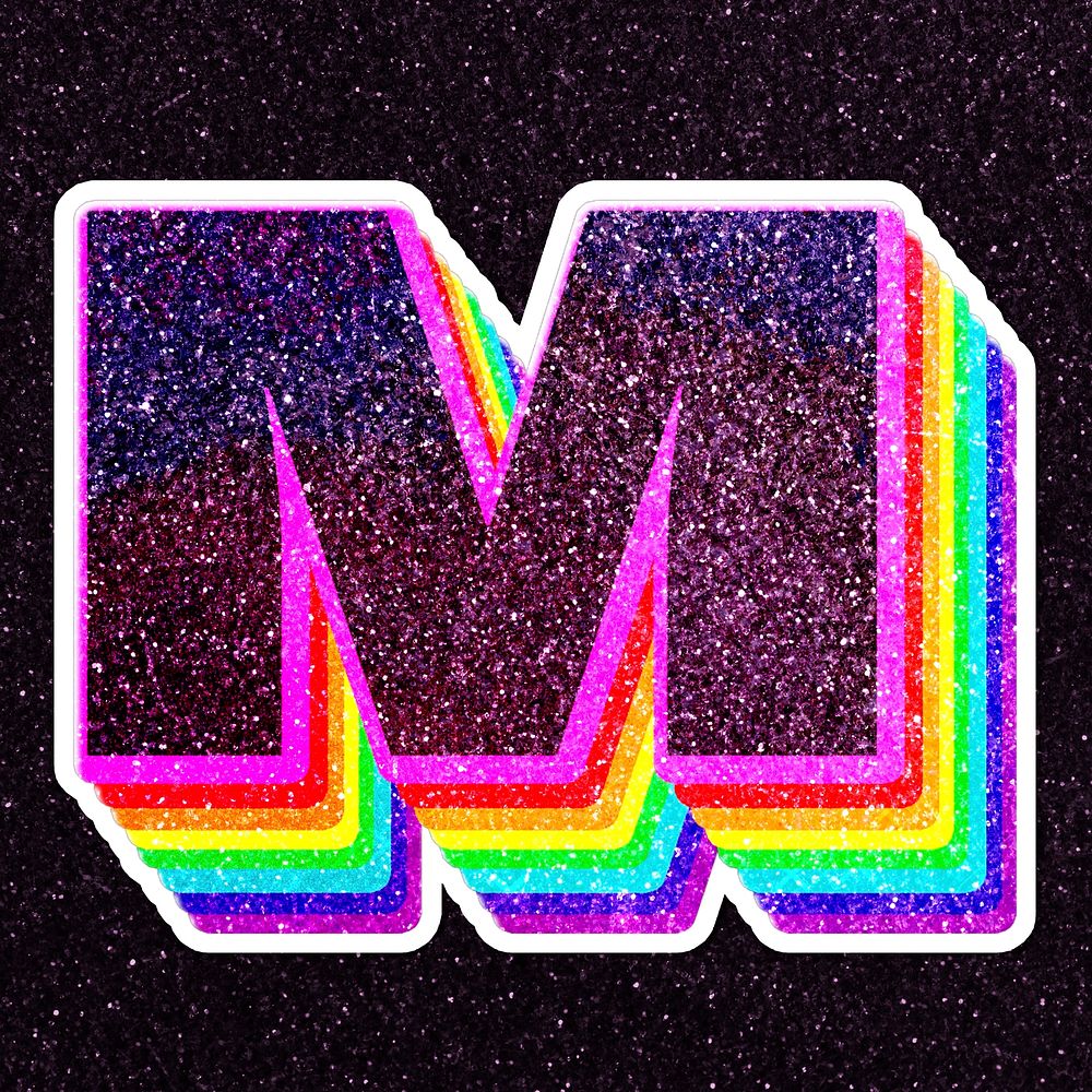 Letter m rainbow typography psd glitter texture
