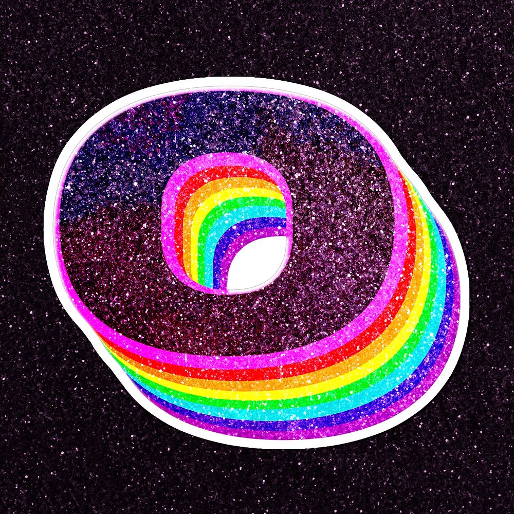Letter o rainbow typography psd glitter texture