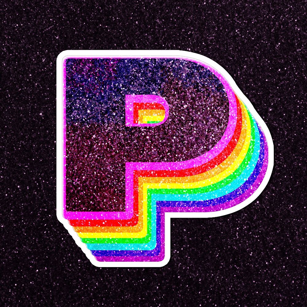 Letter p rainbow typography psd glitter texture