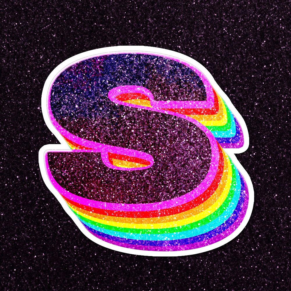Letter s rainbow typography glitter texture