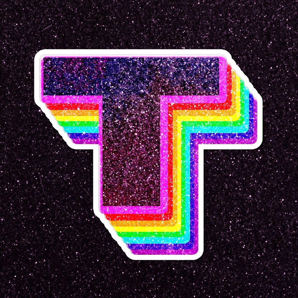 Letter t rainbow typography psd glitter texture
