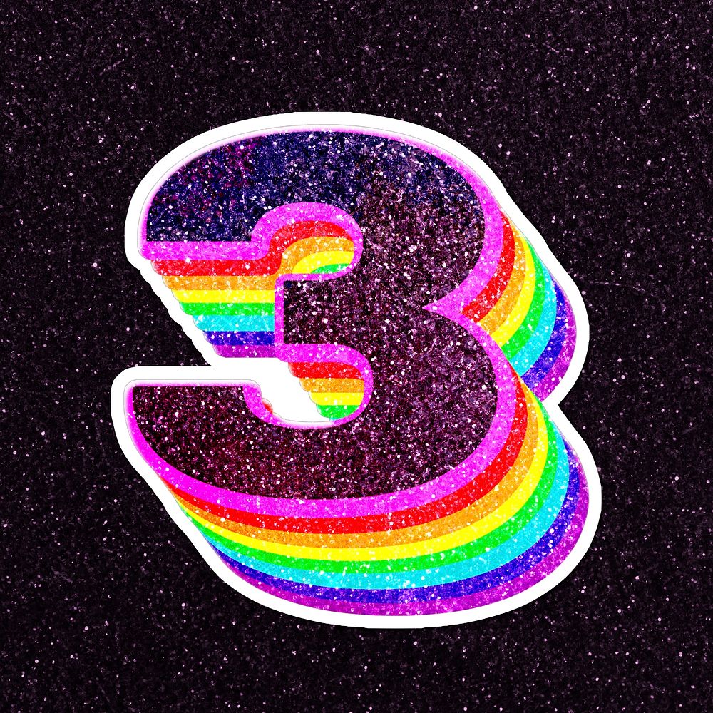 Number 3 psd typeface 3d font glitter rainbow pattern
