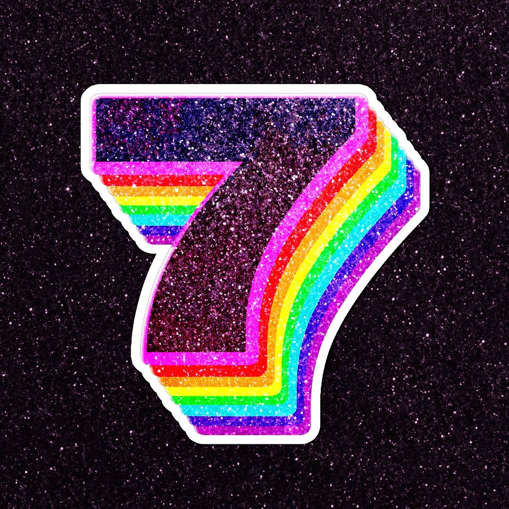 Number 7 psd typeface 3d font glitter rainbow pattern
