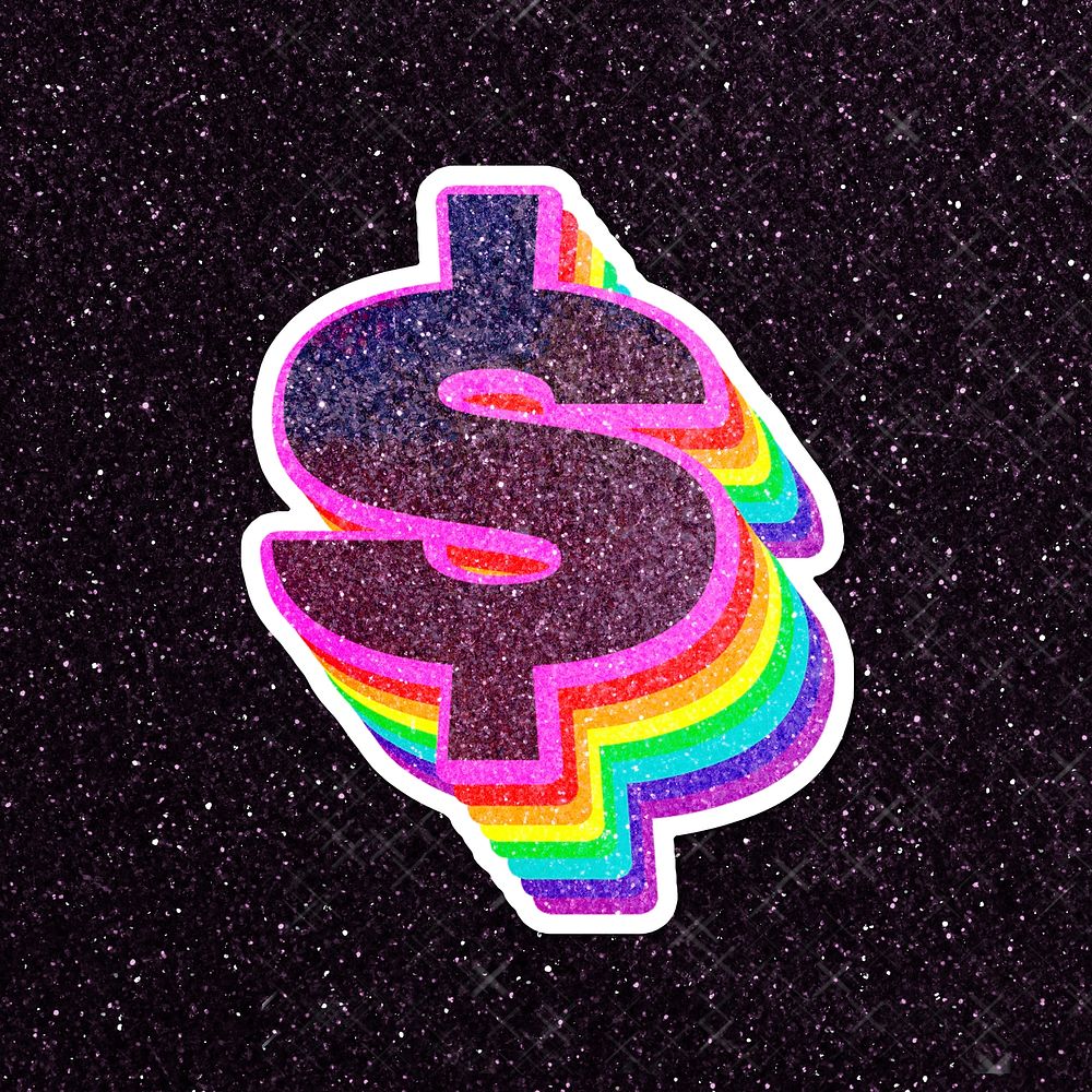 Dollar symbol psd vintage 3d rainbow typography