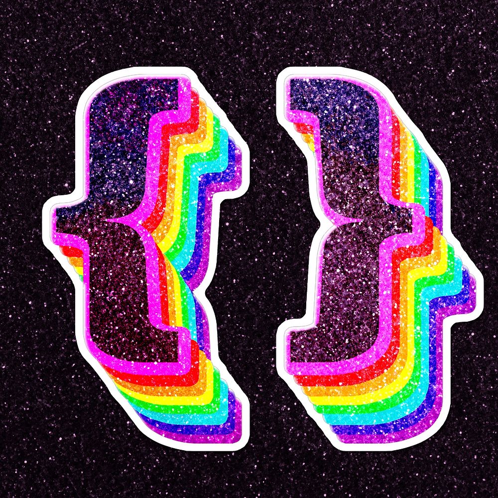 Curly brackets symbol psd vintage 3d rainbow typography