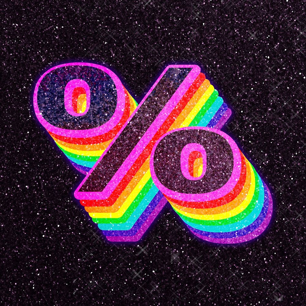 Percentage symbol psd vintage 3d rainbow typography