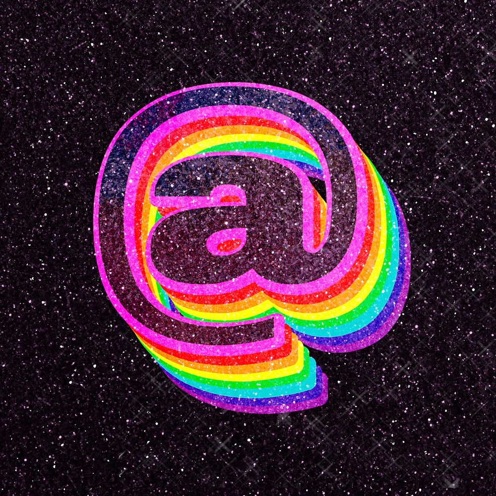 At sign symbol psd vintage 3d rainbow typography