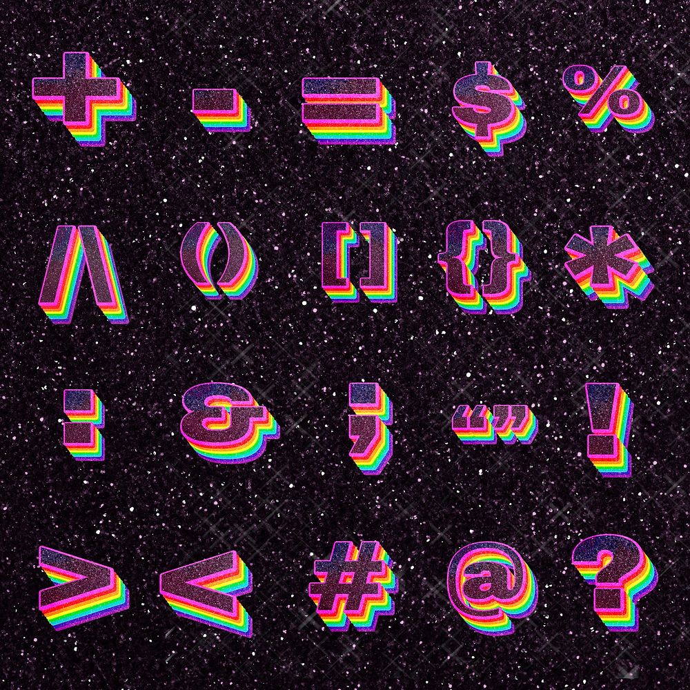 Sign collection psd 3d rainbow typeface glitter texture
