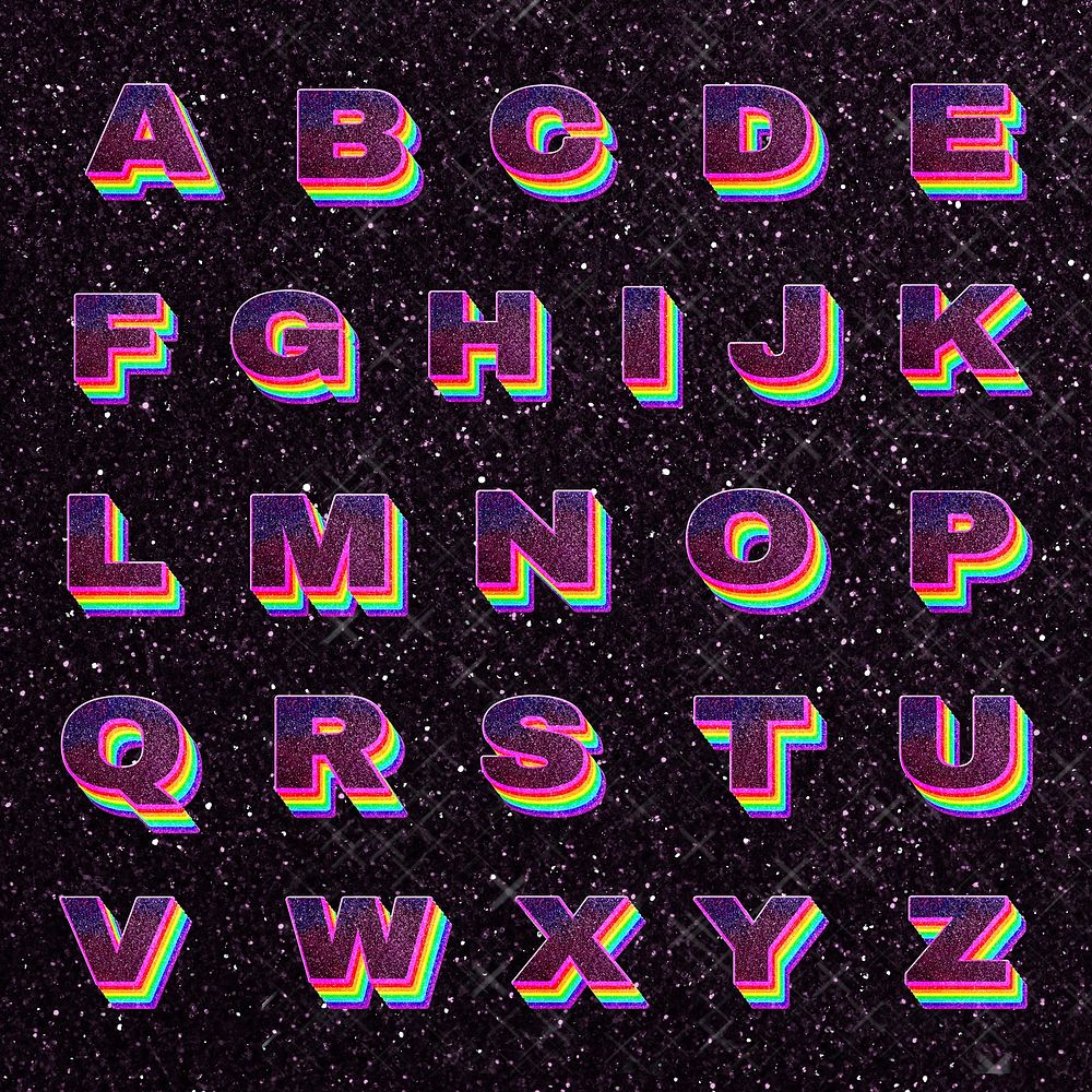 Glitter rainbow alphabet psd set A-Z gay pride font