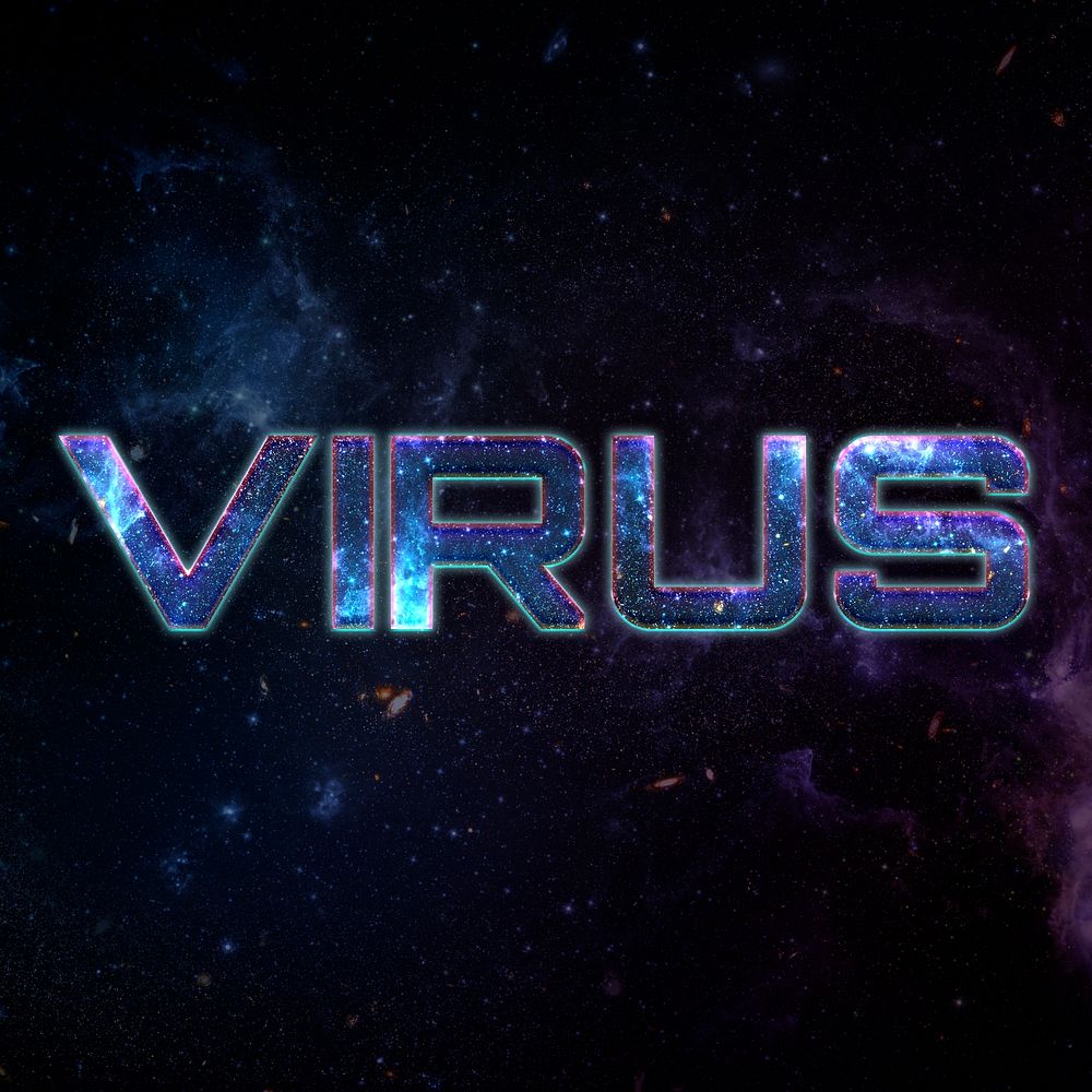 VIRUS text typography word on galaxy background