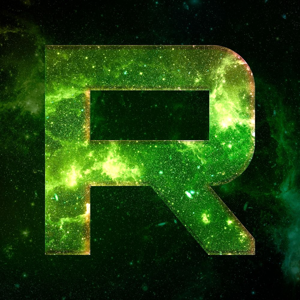 Psd letter R galaxy effect typography blue font