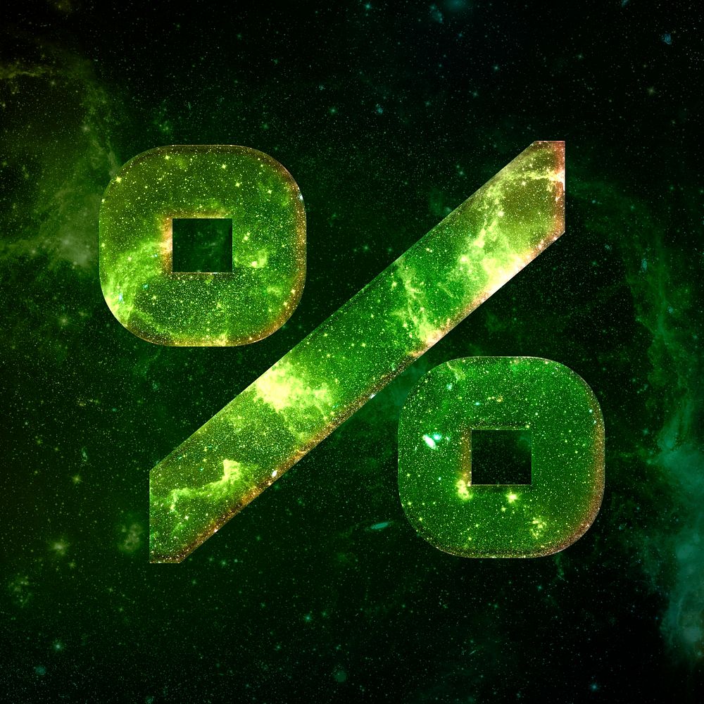 Percentage sign psd space effect green symbol