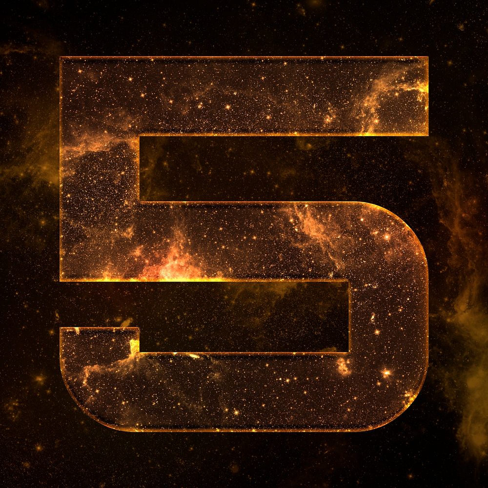 Psd number 5 space effect brown font