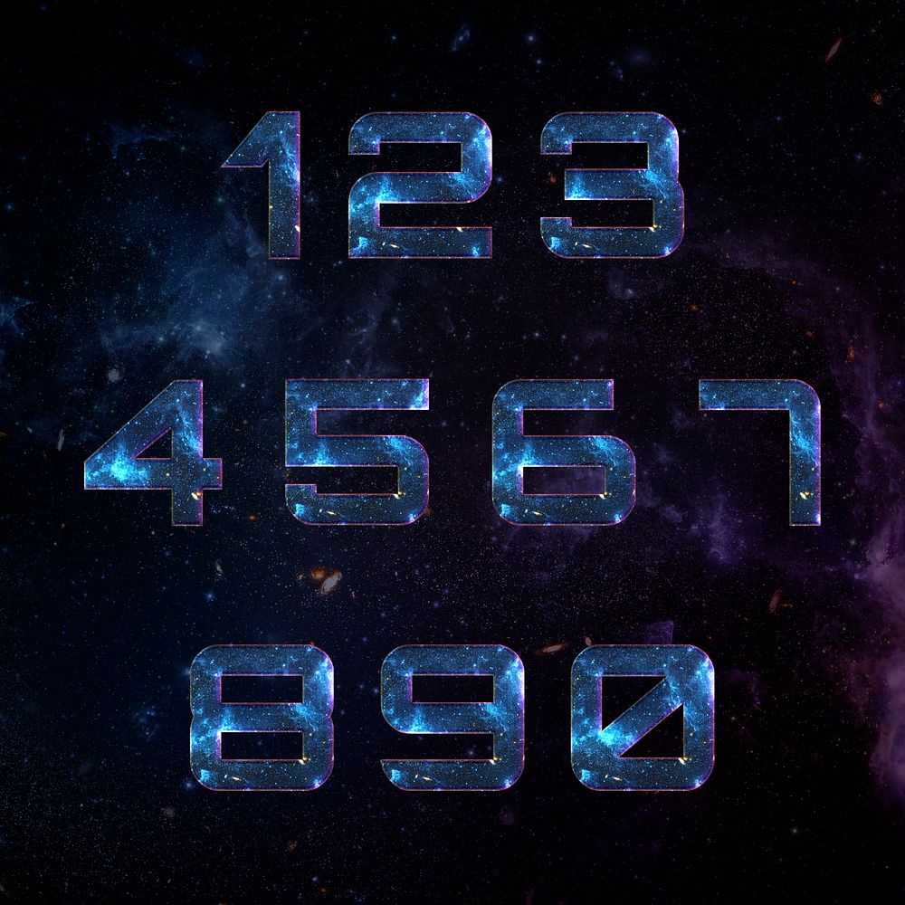 Numbers psd typography font set galaxy background