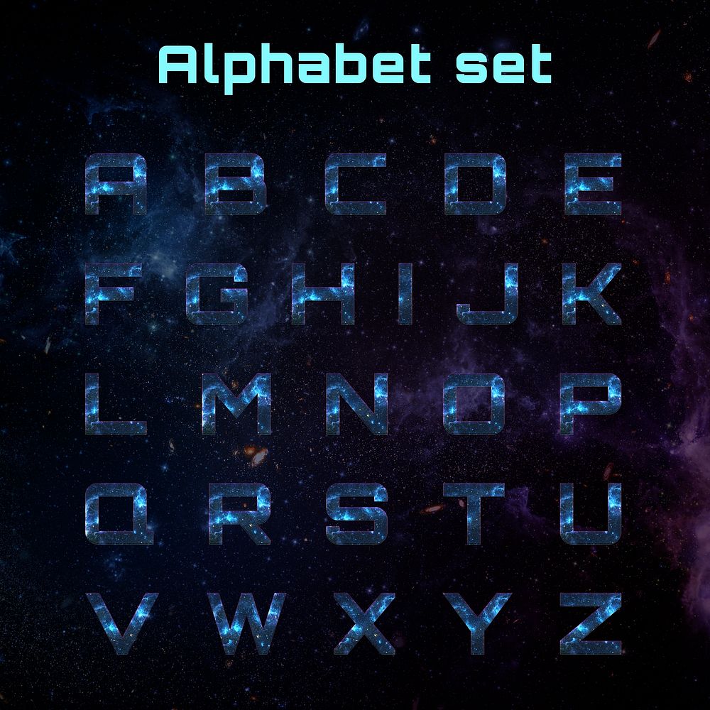 Psd galaxy alphabet set typography