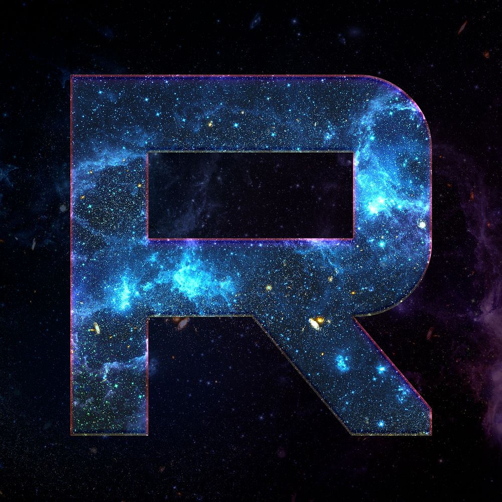 Psd letter R galaxy effect typography blue font