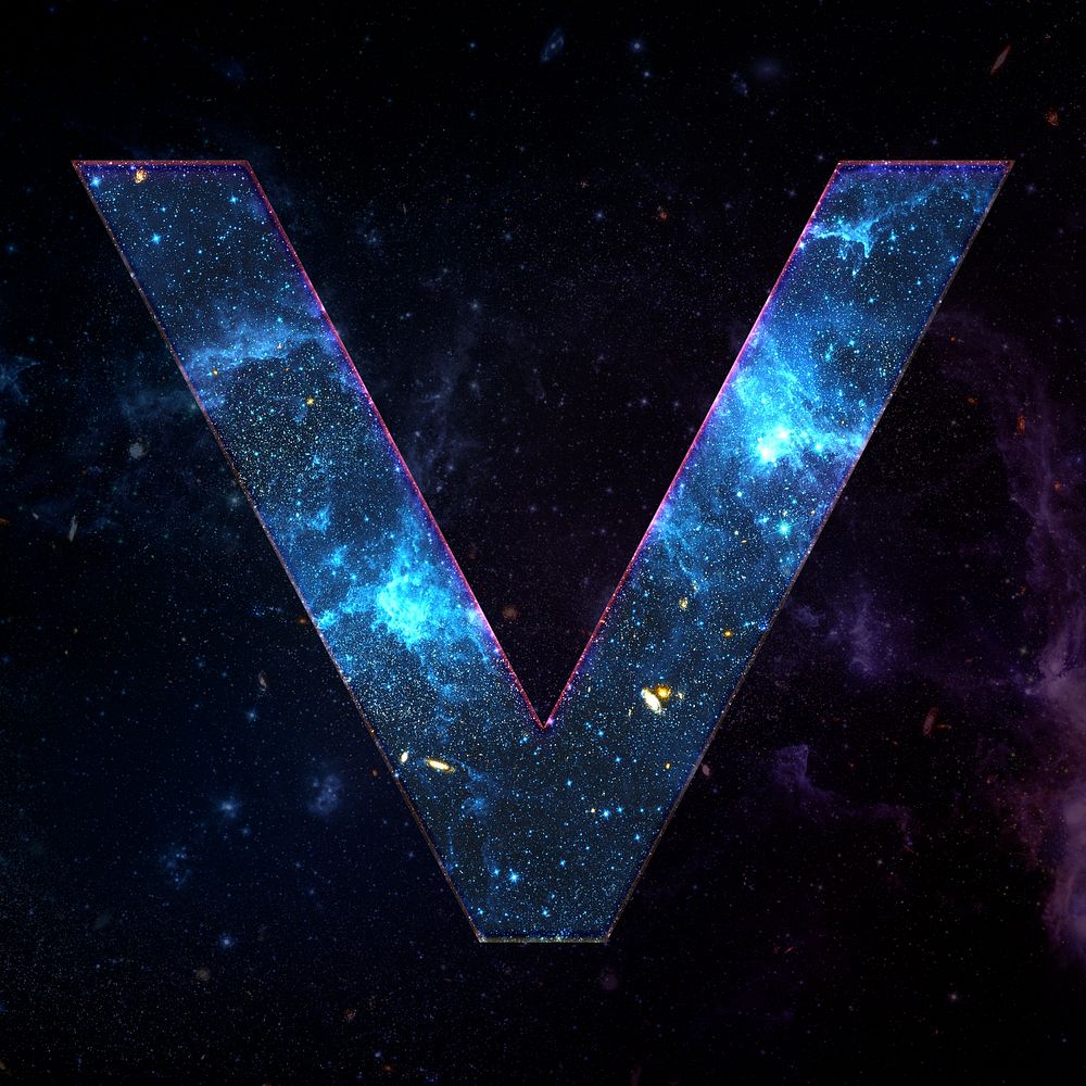 Psd letter v galaxy effect typography blue font