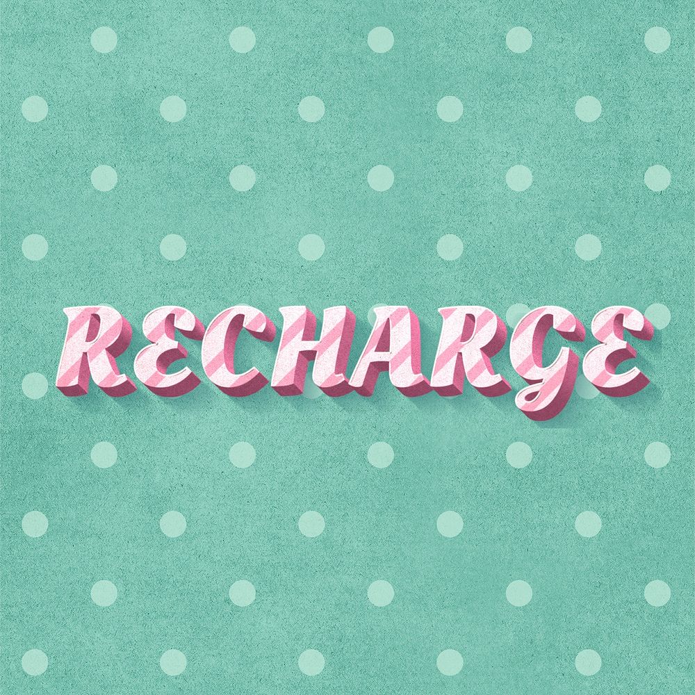 Recharge text 3d vintage typography polka dot background