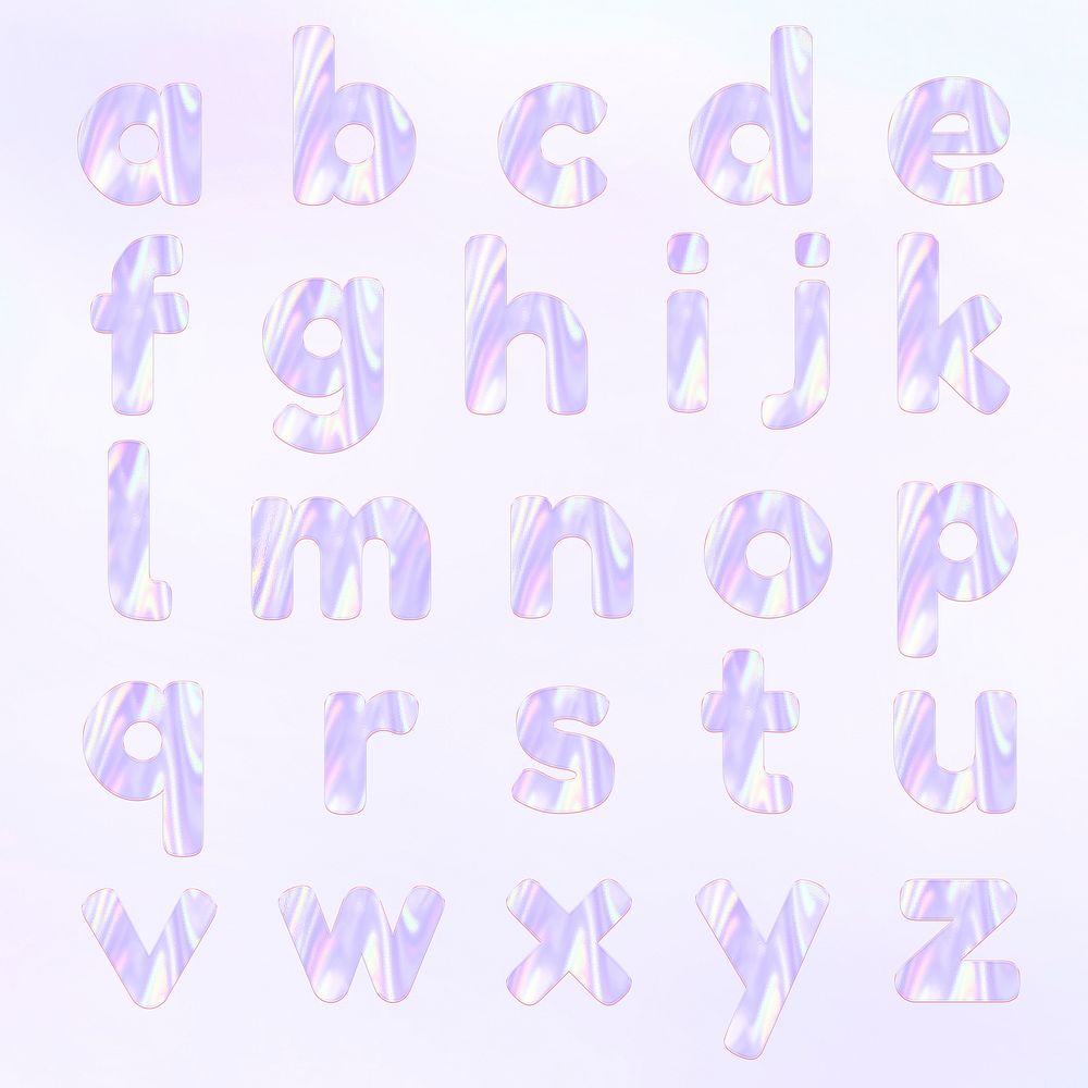 Holographic purple pastel psd alphabet set