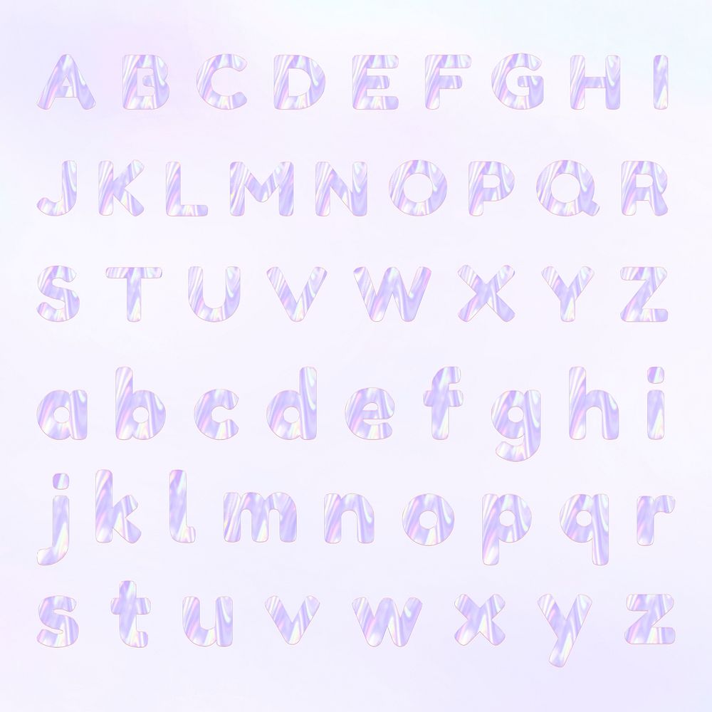 Holographic pastel purple psd alphabet set
