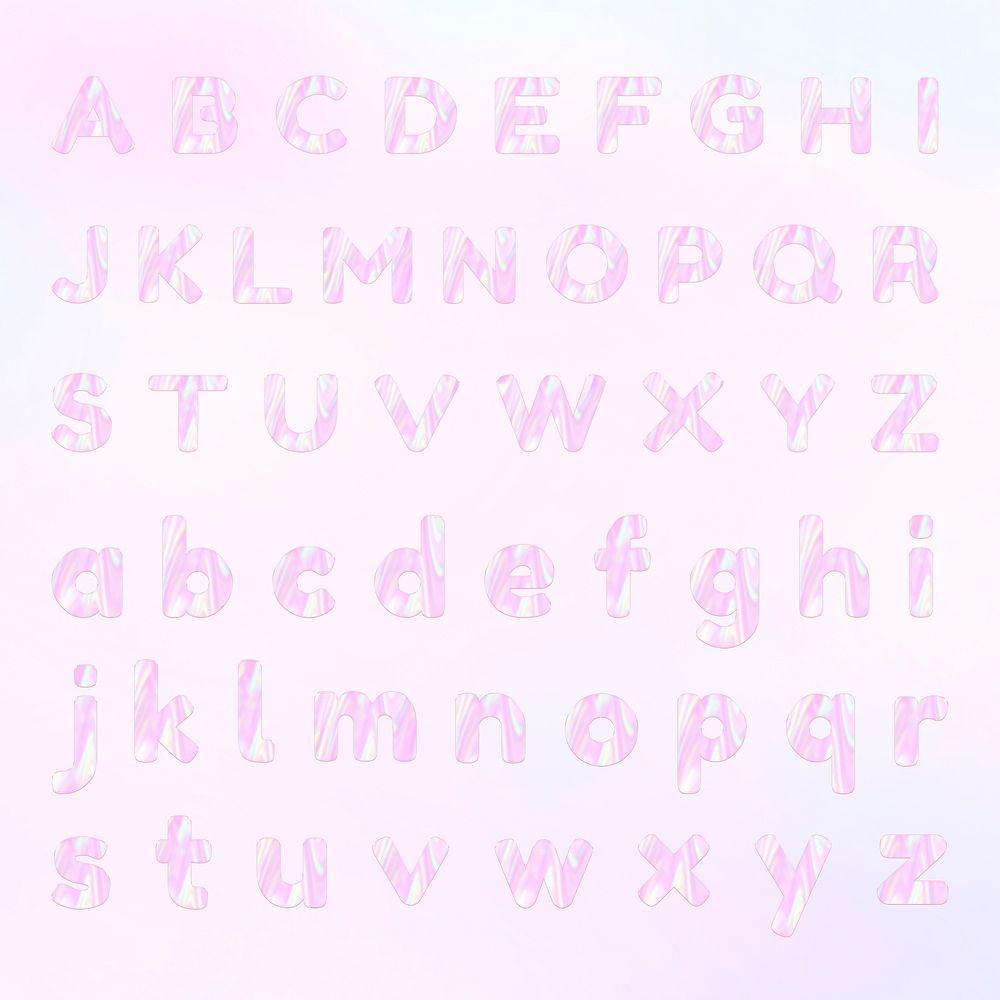 Alphabet psd holographic pastel pink typography set