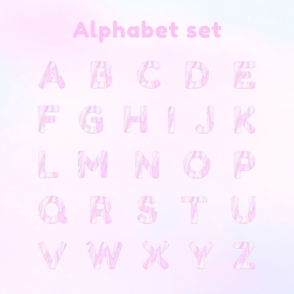 Holographic pastel pink psd English alphabet set