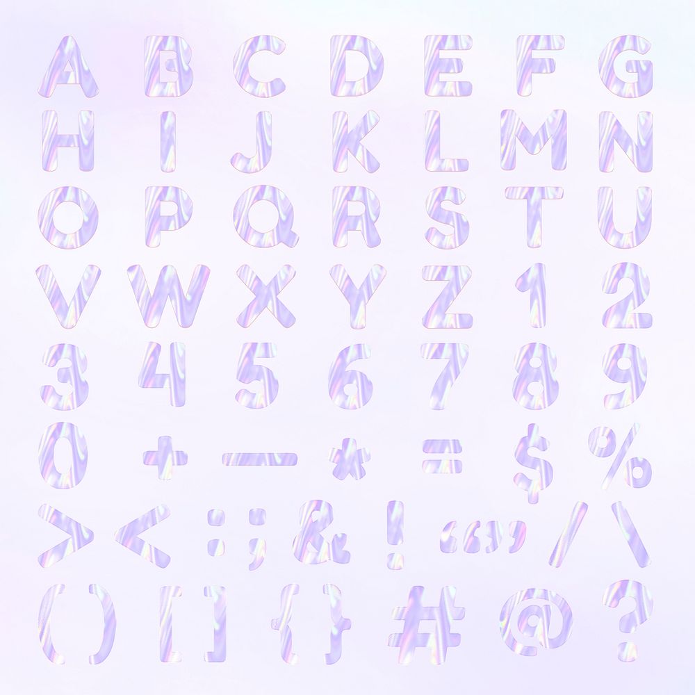 Letters numbers symbols psd holographic pastel set