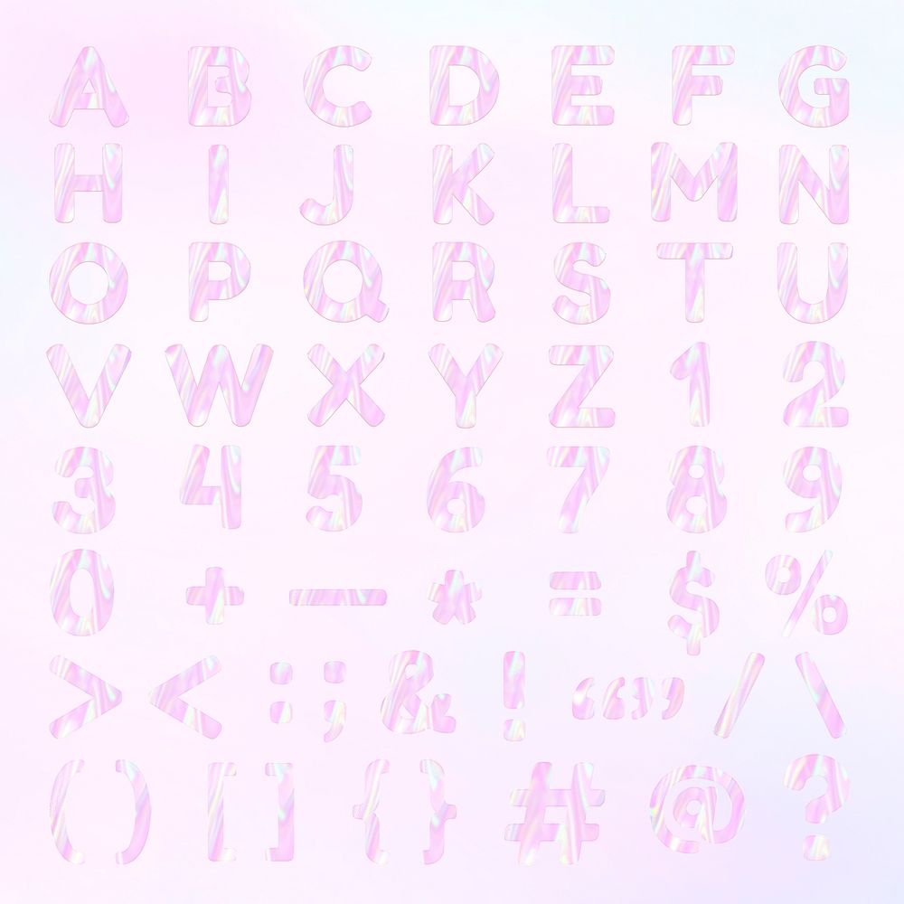 Letters numbers symbols psd shiny holographic collection