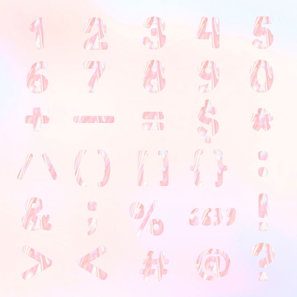 Numbers symbols psd holographic pastel feminine set