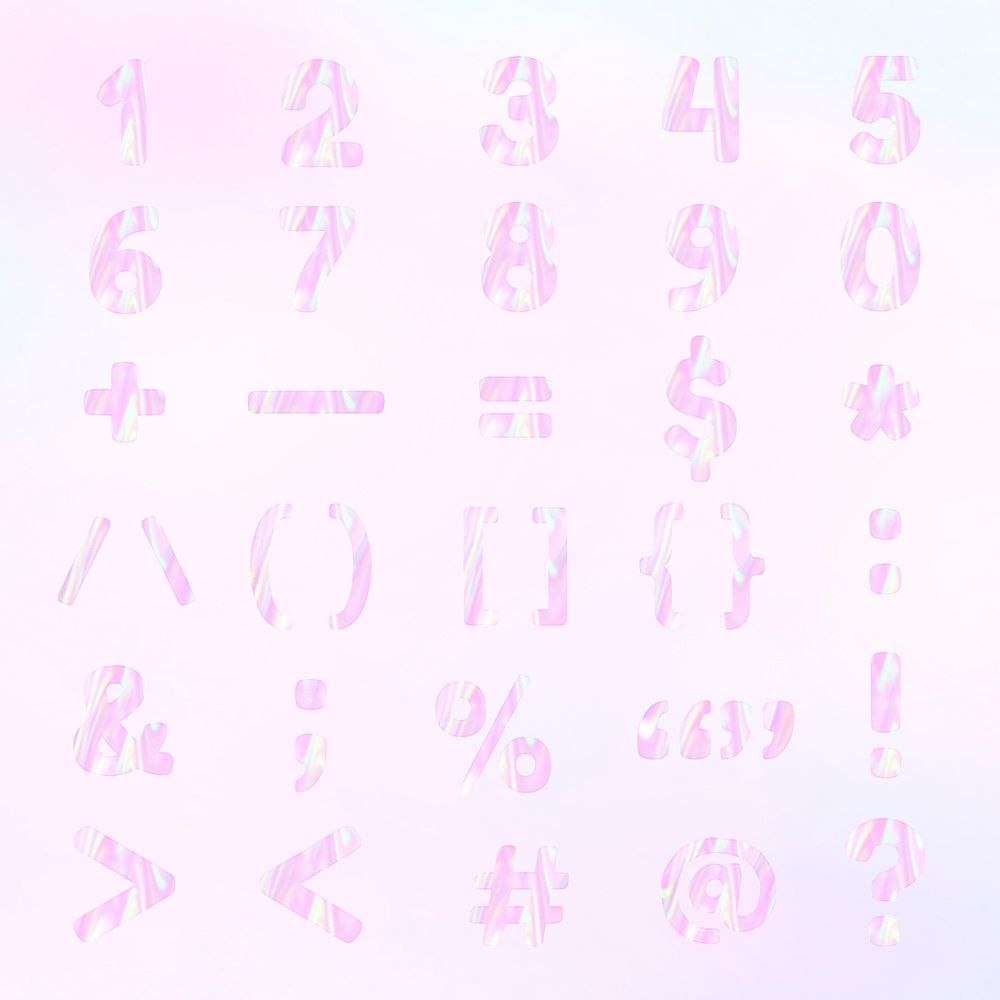 Numbers symbols psd pastel holographic feminine set
