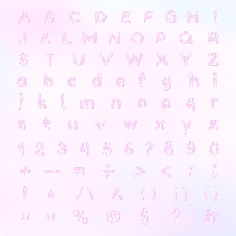 Letters numbers symbols psd holographic pastel pink collection