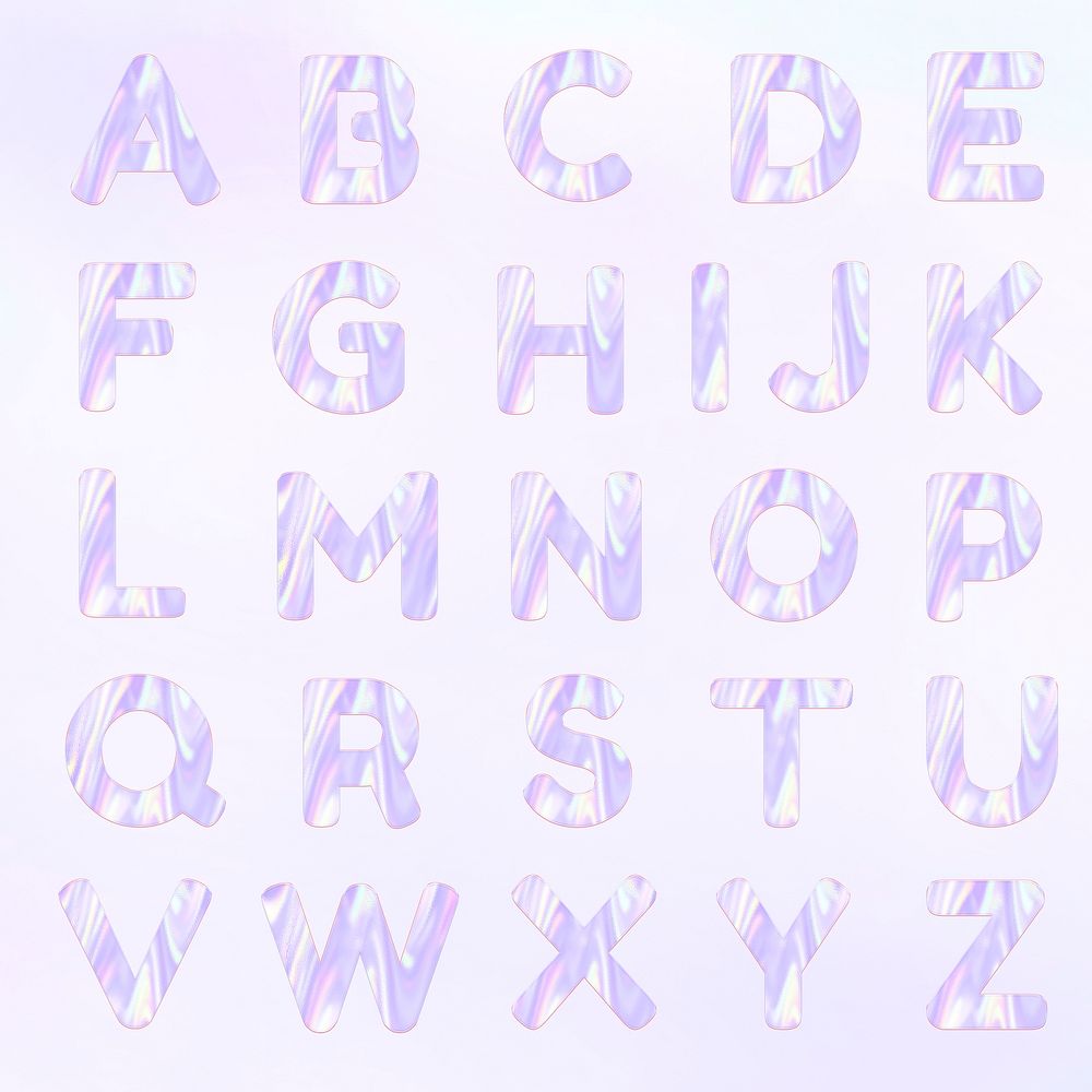 Pastel holographic alphabet psd typography collection