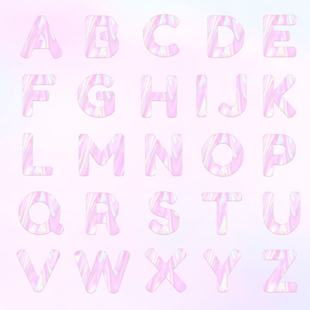 Holographic pink pastel psd alphabet collection