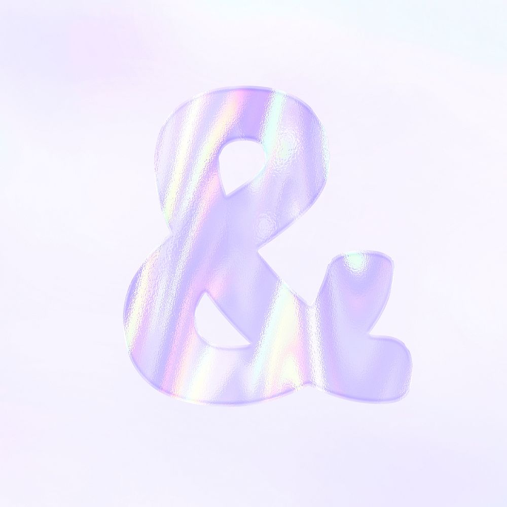 Holographic pastel ampersand sign psd purple symbol