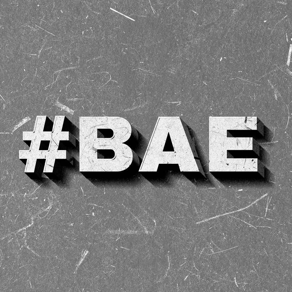 Vintage grayscale #BAE word 3D paper font 