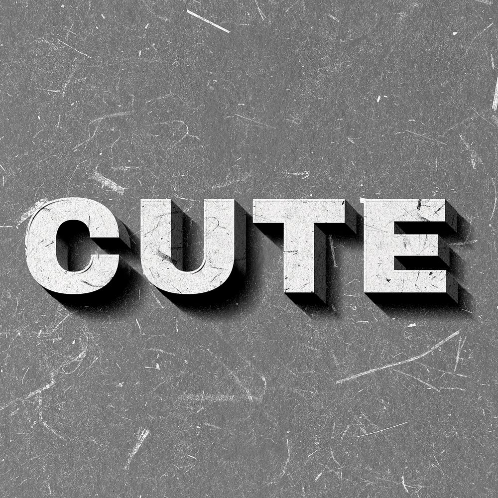 Vintage grayscale Cute word 3D paper font