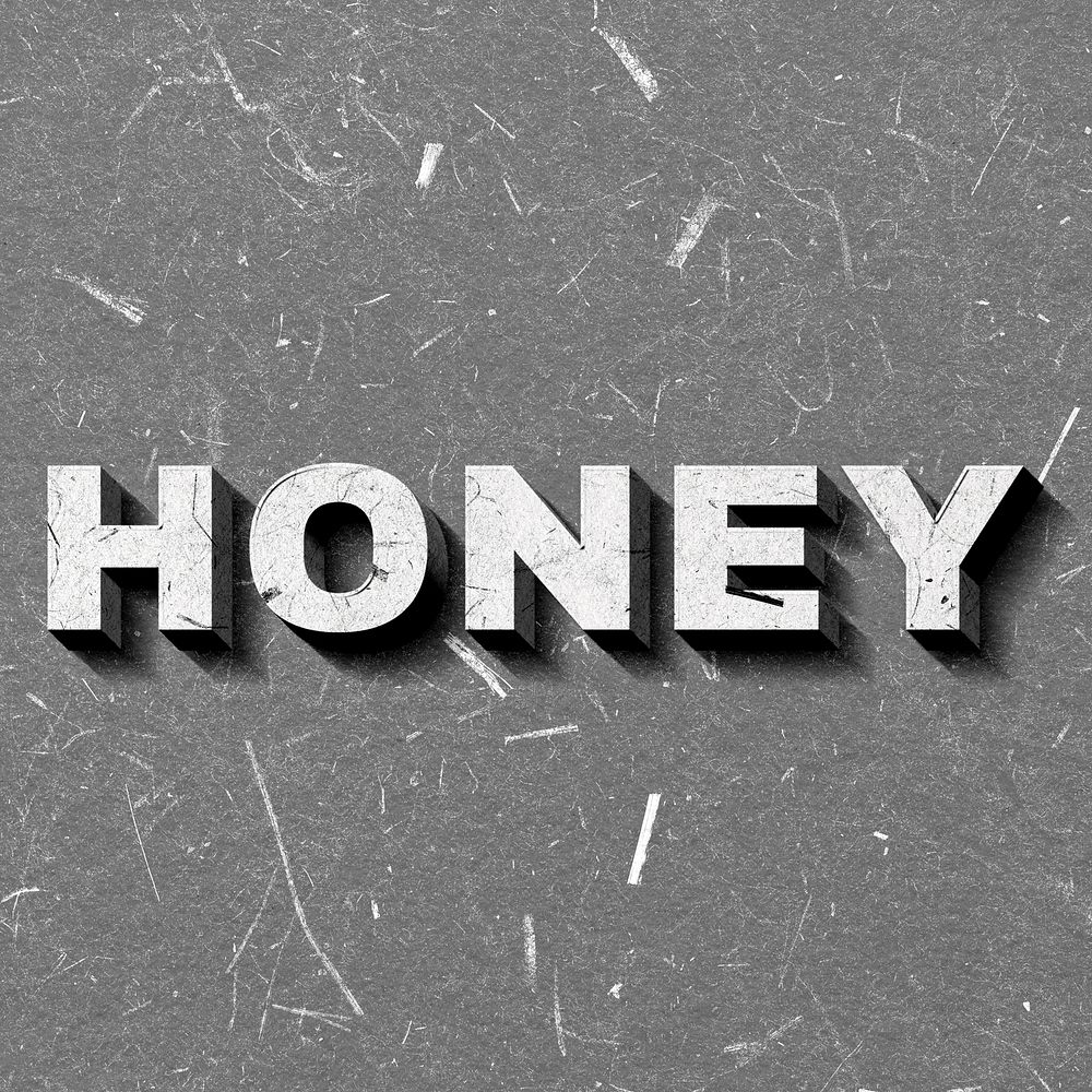 Vintage grayscale Honey word 3D paper font