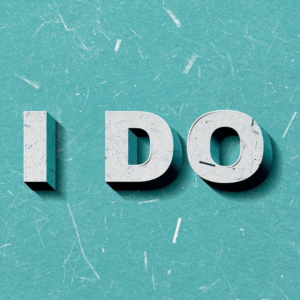 Mint green I Do 3D word paper texture font typography